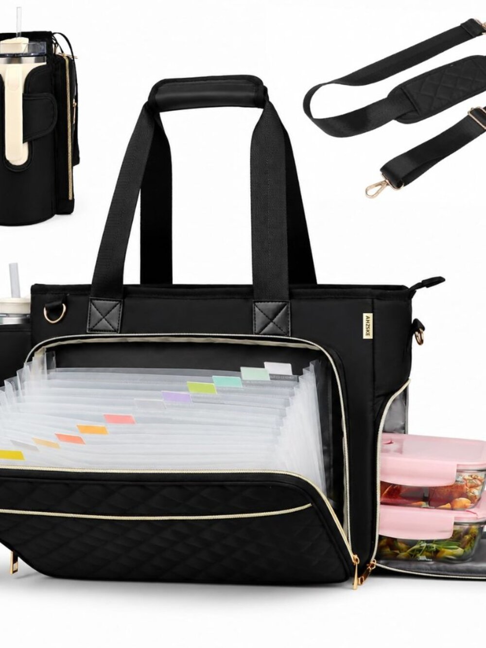 Lunch Work Tote Bag for Women with Accordion File Organizer Pocket, 3 in 1 Daily